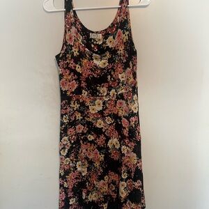 Floral Sleeveless Dress - Black and Multicolor
